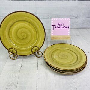 Thomson Pottery Green Swirl Speckle Brown Stoneware Salad Plate Set of 4